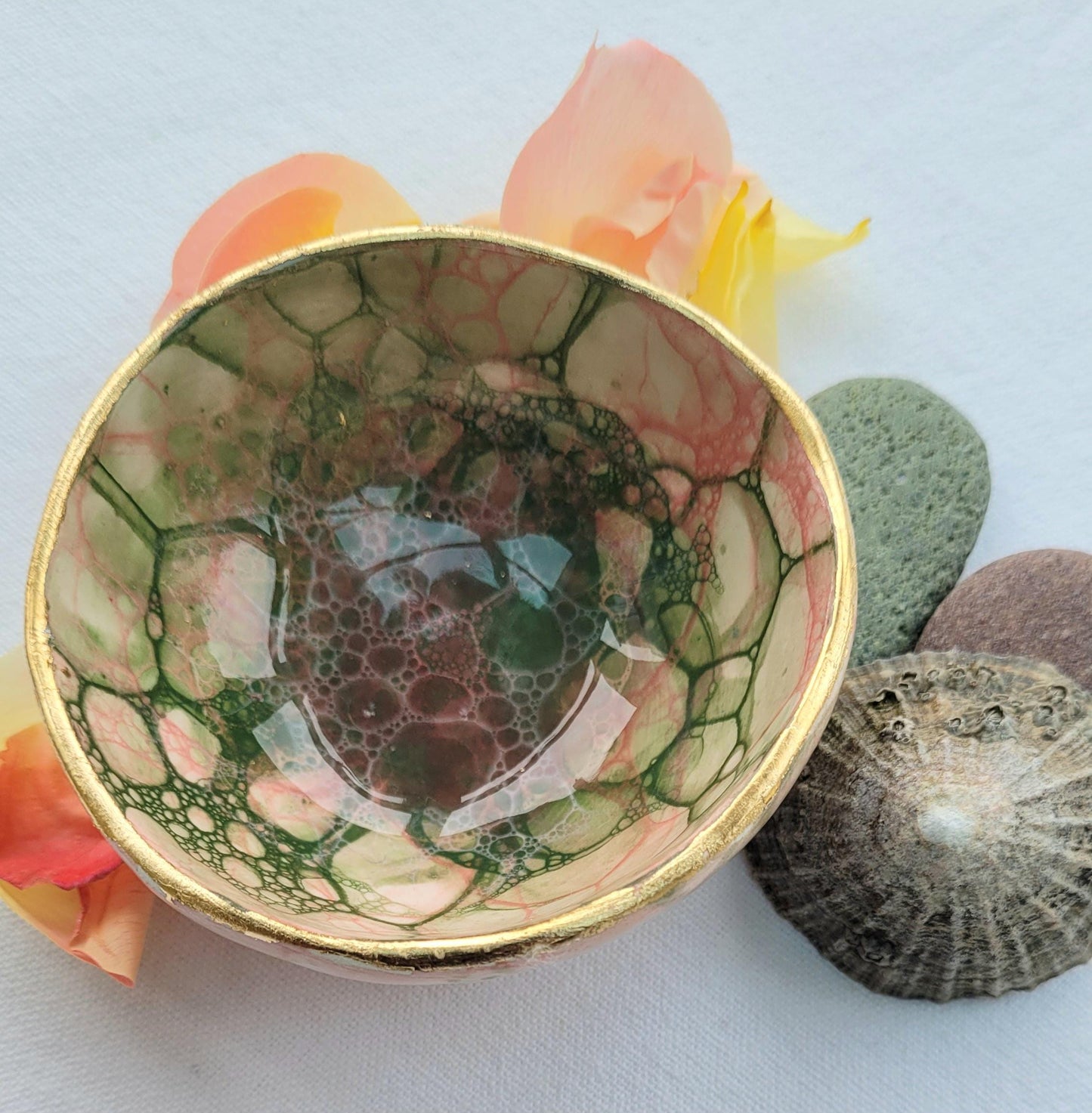 Bubble Glazed Trinket Dish: Round Jewelry Dish with Gold or silver leaf