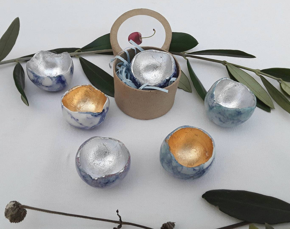 Sea Bubble Earring Dish: Turquoise Blue with Gold Finish