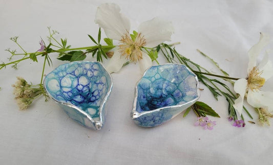 Porcelain Ring Dish: Bubble Glaze with Silver Gilding