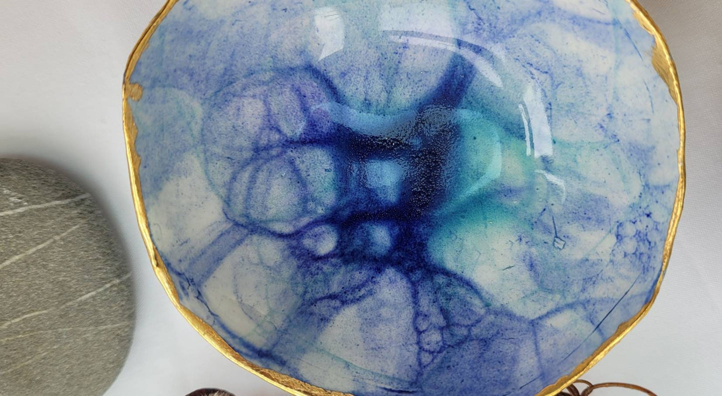 Bubble Glazed Trinket Dish: Round Jewelry Dish with Gold Leaf