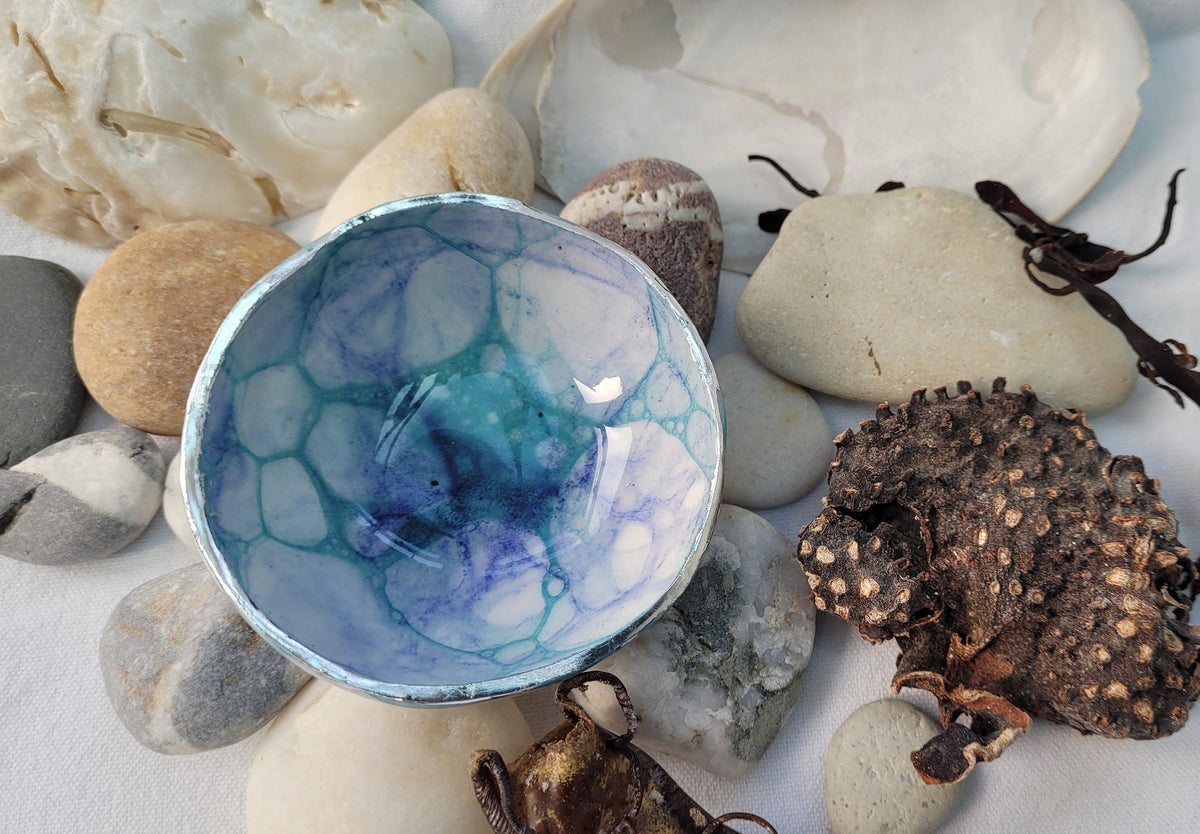 Bubble Glazed Trinket Dish: Round Jewelry Dish with Gold Leaf