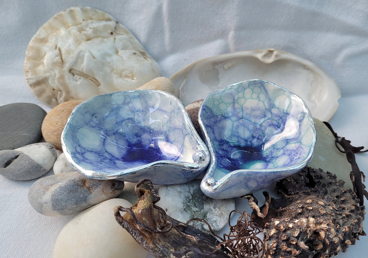Porcelain Ring Dish: Bubble Glaze with Silver Gilding